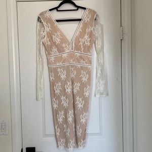 Vici Tan with White Lace Dress